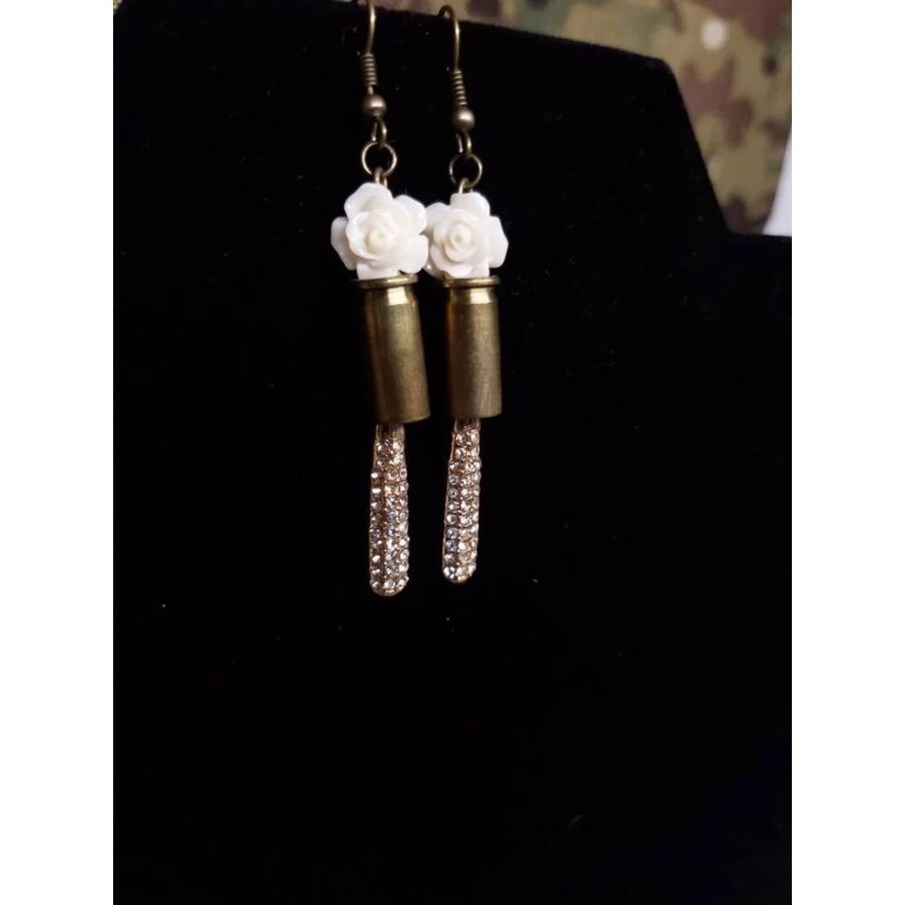 Rose and gemstone bullet shell earrings